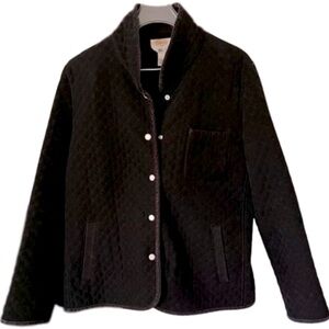 Talbots French Terry Snap Up Diamond Quilted Jacket - Black w/Silver - L